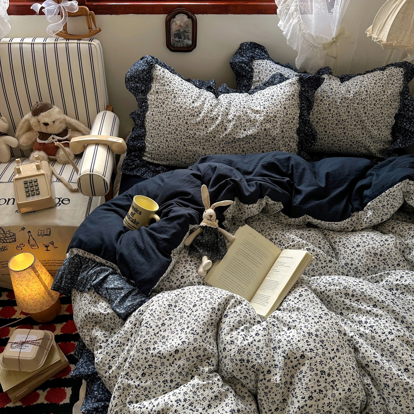 

Корейские комплекты постельного белья 2026: Винтажные пасторальные цветы, кружевные оборки для девочек, комплект пододеяльников и наволочек для домашнего декора спальни