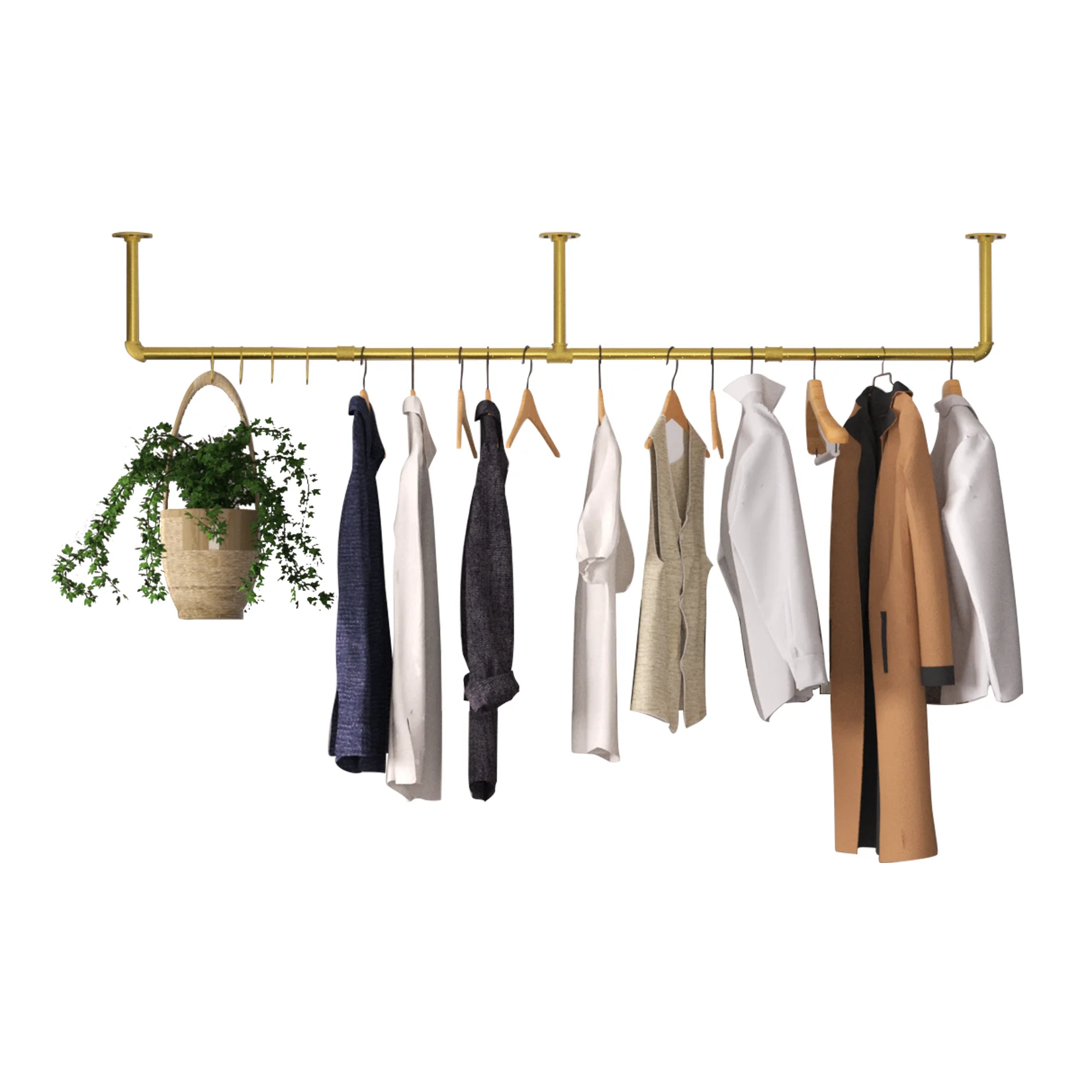 Metal Clothes Rail Germent Rack Hanging Stand Wall Mounted Industrial Pipe