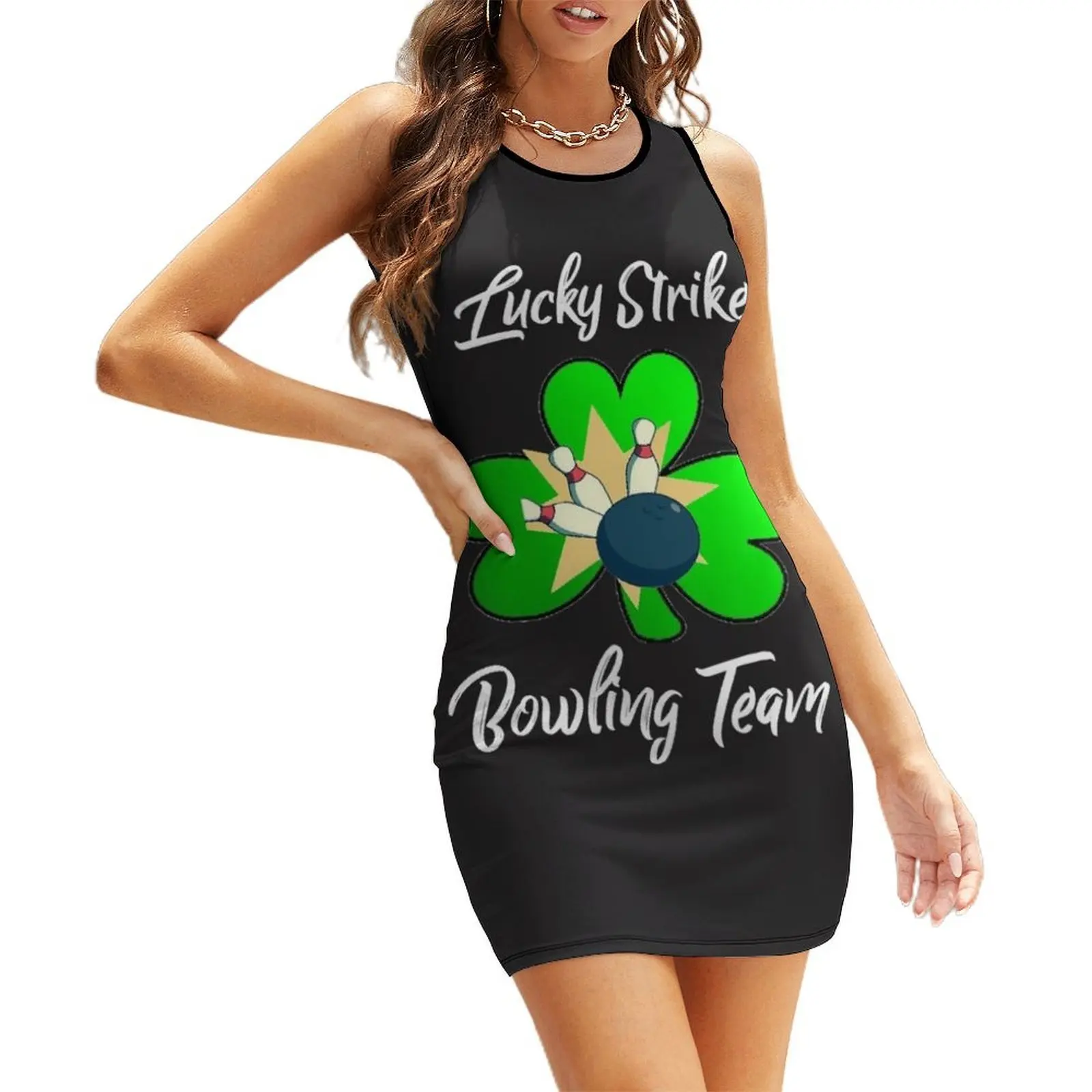 

Lucky Strike Bowling Team Sleeveless Sundress Women's clothing elegant dresses plus sizes luxury dresses