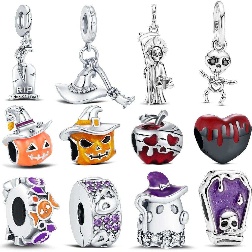 2026 New 925 Sterling Silver Pendant Tombstone Skull Bleeding Heart Charms Gothic Halloween Trend Jewelry Gift For Women