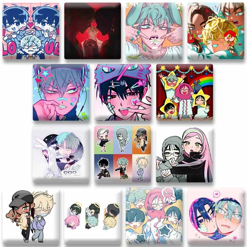 

Cute Alien Stage Anime Character Square Brooches Mizi Sua Ivan Till Hyuna Luka Lapel Pins Fashion Jewelry Badge for Bags Jackets