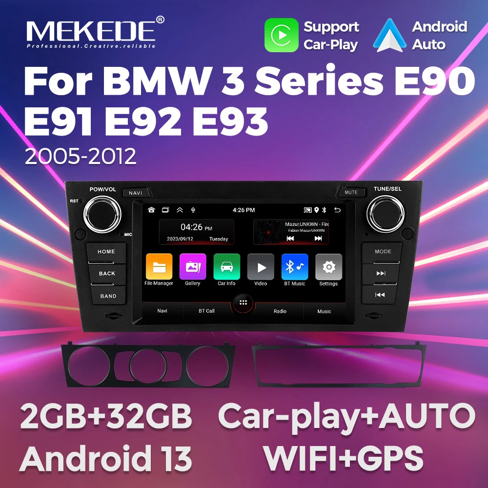 

MEKEDE 7inch Car Radio Multimedia player Navigation wireless Carplay Auto for BMW E90 E91 E92 E93 2006-2012 Android 13 WIFI+GPS