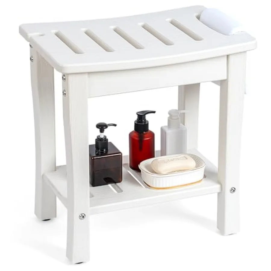 

Shower Bench for Shaving Legs Waterproof HDPE Chair Seat With Storage Shelf and Handles Spa Stool for Bath Tub Bathroom Indoor