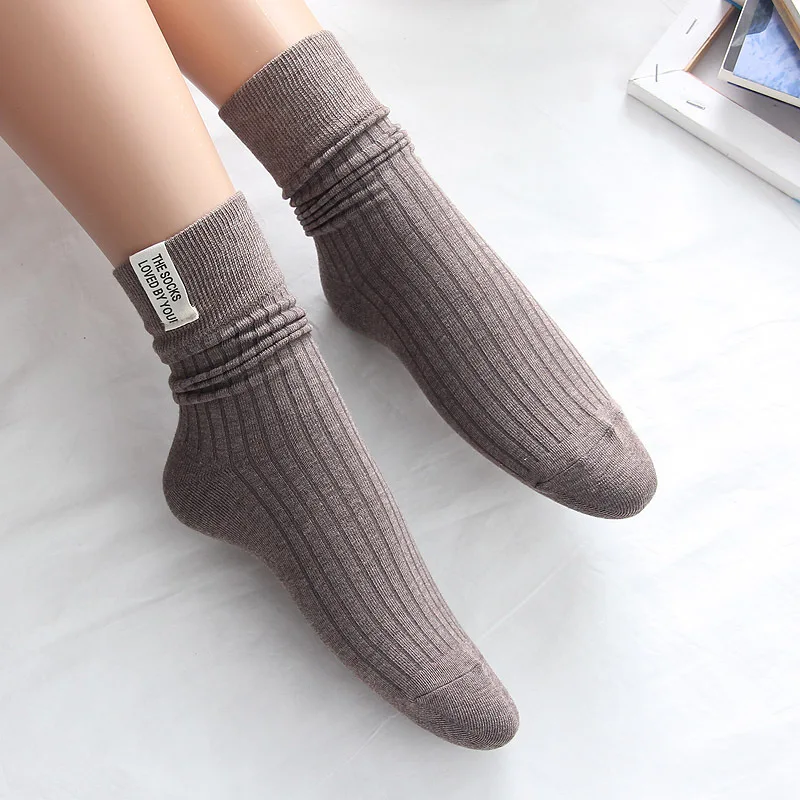 Solid Harajuku Vintage Streetwear Long Sock Fashion Cotton Knitted Women's Socks Japanese Style Crew Sock 2023 New Autumn Winter