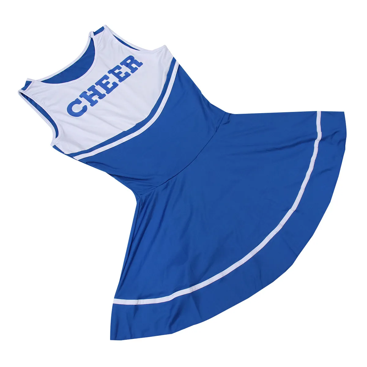 Women's School Musical Halloween Cheerleader Dress Royal Blue Sleeveless Round Neck Cheer Letter Striped Stretchy Cheer