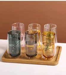 Double Layer Glasses with High Insulation Wall, Water Bottle,Coffee Cup, Milk, Tea, Brief Lovers, Color, Household Light, Luxury