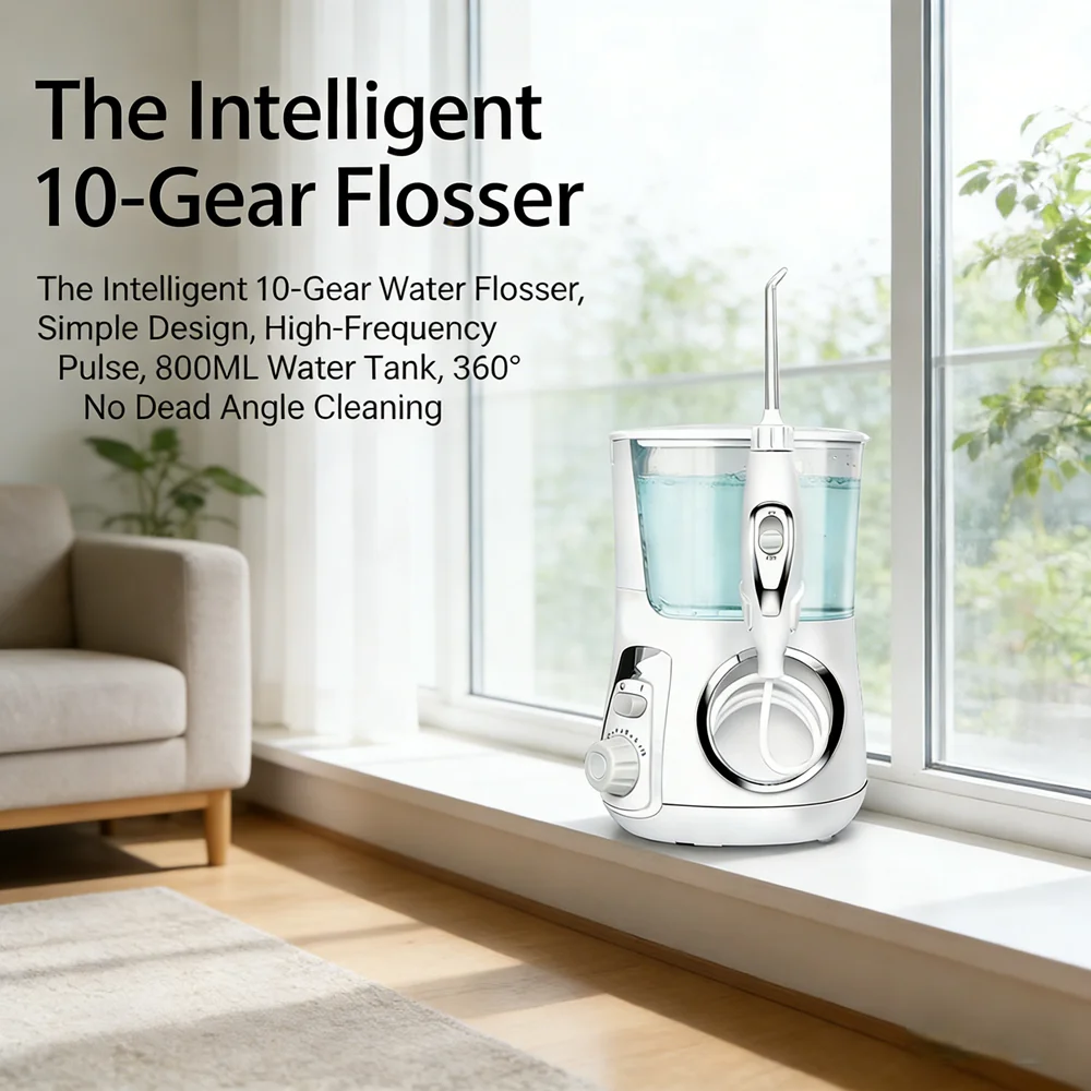 

800ML Electric Water Dental Flosser 10Modes 5Nozzles Rechargeable Oral Irrigator for Home Use Deep Clean Teeth Fight Bad Breath