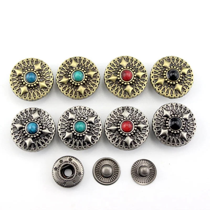 Retro Metal Snap Button Press Studs Fasteners for Clothes Bag Leather Craft Decor Buckle Garment DIY Handmade Sewing Accessories