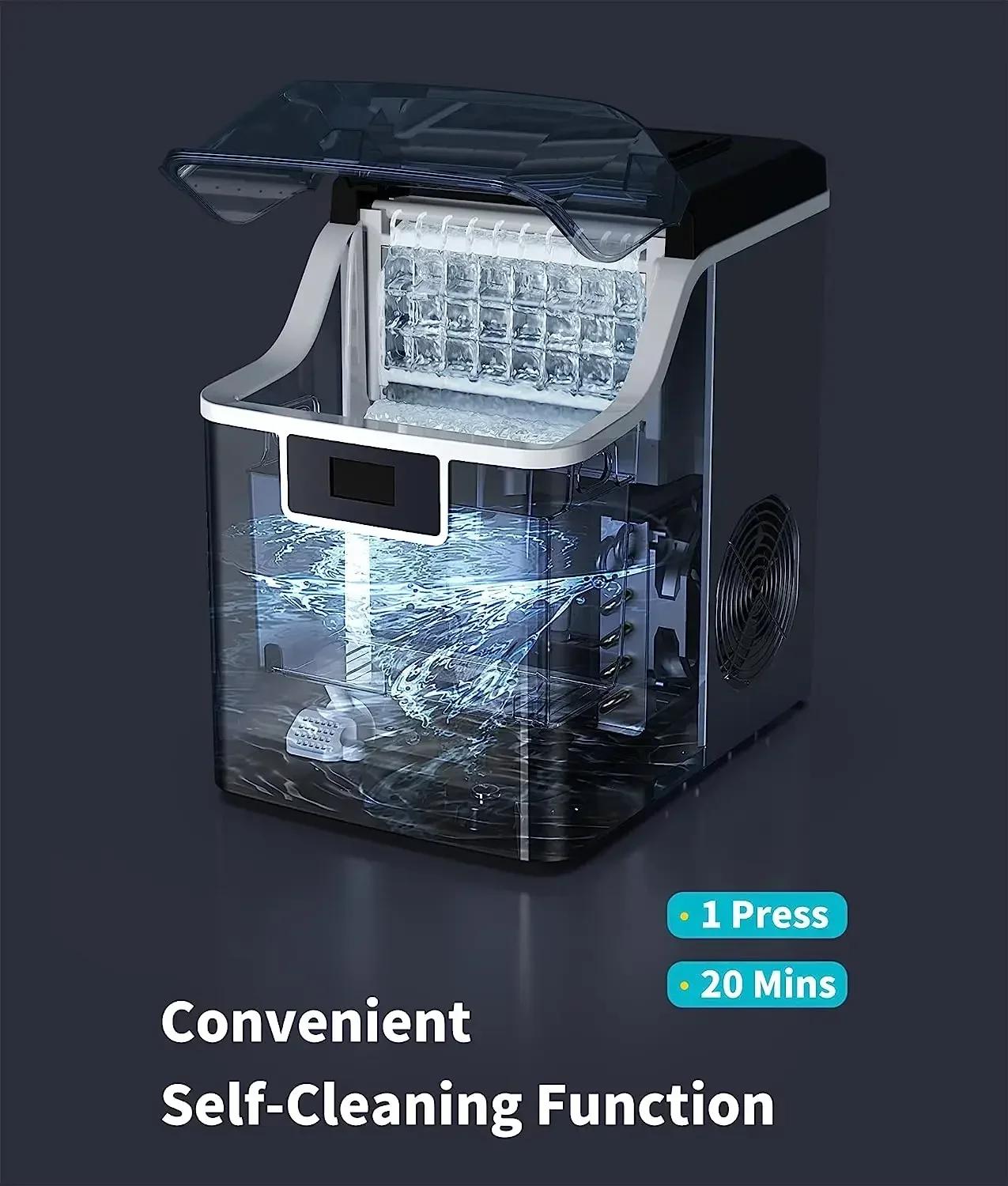 Ecozy-Countertop Ice Makers, 24 Cubes Ready in 13 Mins, Stainless Steel Housing, 45lbs Per Day