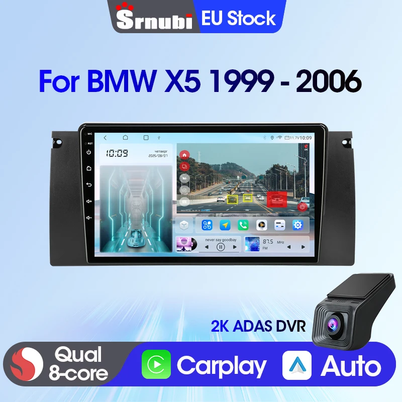 Pour BMW 5 E39 E53 M5 X5 1999-2006 Srnubi 2 Din CarPlay Android Auto GPS Navigation WiFi BT Écran tactile Lecteur vidéo Autoradio
