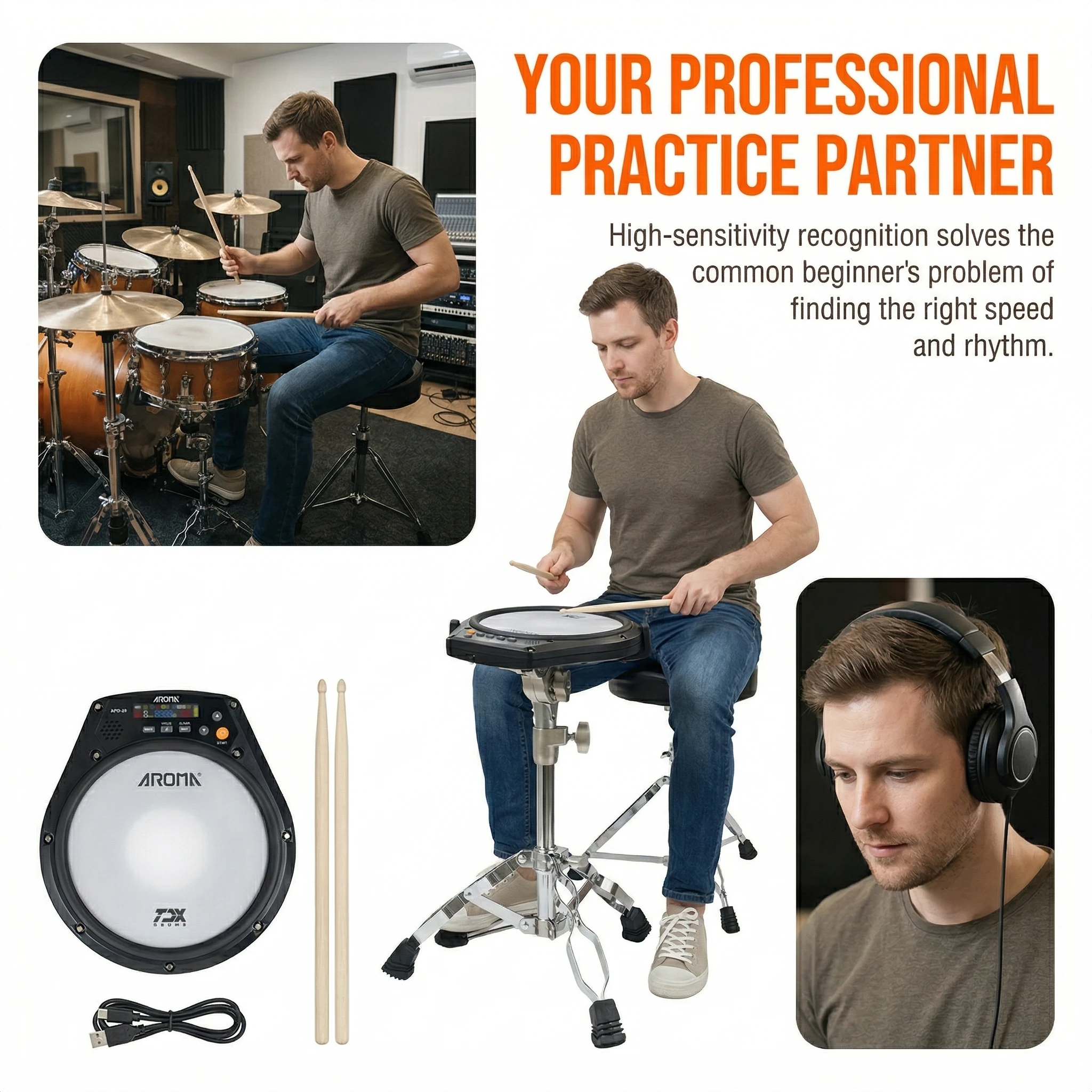 Aroma APD-20 Dumb Drum Pad Adjustable Mesh Surface Portable Training Percussion Music Parts for Silent Drum Practice Studio view 6