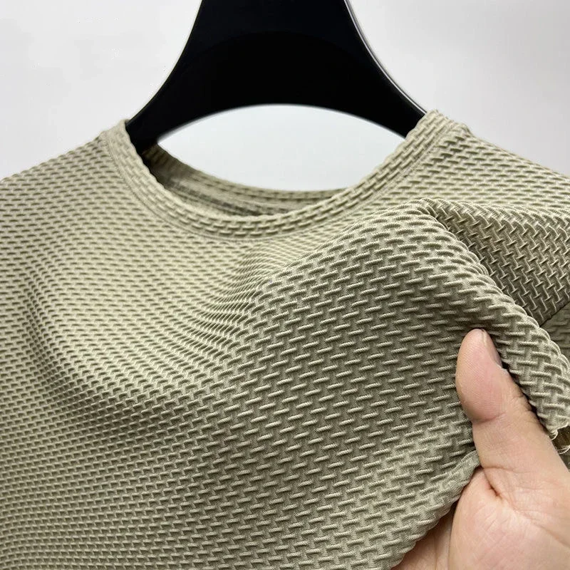 Summer Ice Silk High-End Solid Color High Quality Short Sleeve T Shirts Men's Breathable Fashion T-Shirt Male Brand Clothes 4XL image 6