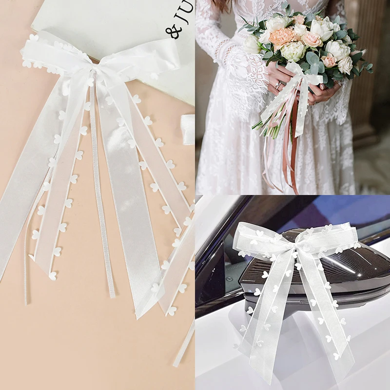 10pcs White Satin Ribbon Bows Hair Accessories Wedding Party Decoration Bowknot DIY Craft Gift Wrap Bow Handmade Sewing Ornament