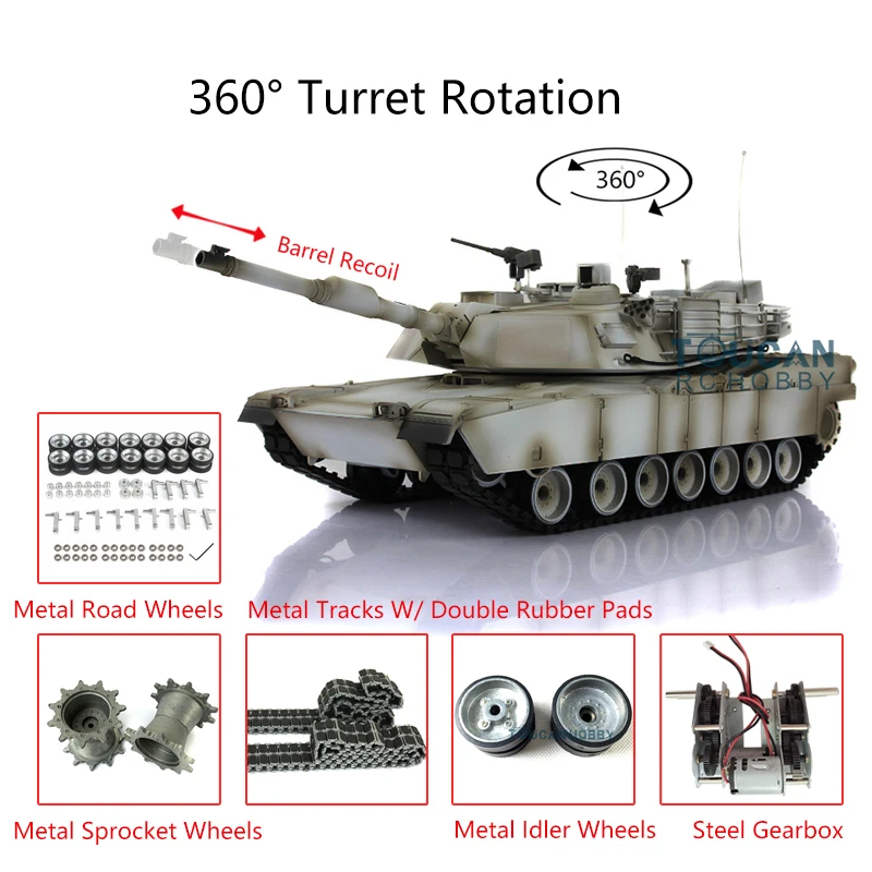 

HENG LONG 1/16 Snow 7.0 Abrams RC Tank 3918 360 Turret Barrel Recoil Metal Track RC Panzer Boys for Toys TH17840-SMT4