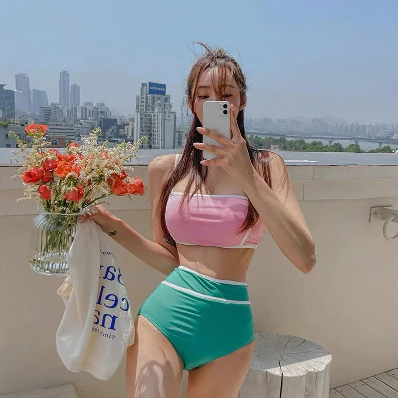 

New Sexy Bandeau Bikinis Two Pieces Swimsuit Women Swimwear Beach Wear High Waisted Bathing Suits Korean Bikini Set Pool 2024
