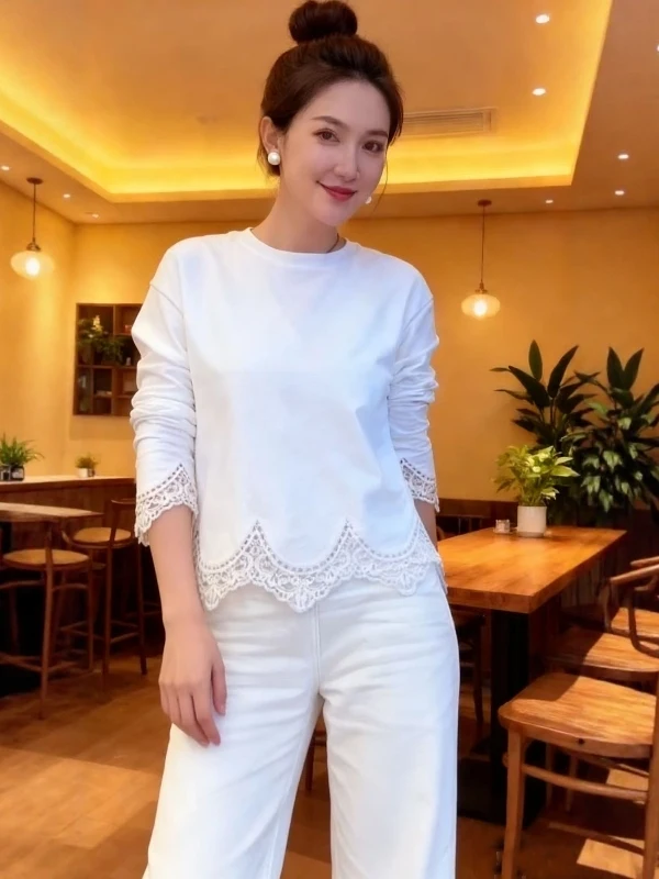 

Женская весенняя новинка: свободный универсальный топ из чистого хлопка с кружевными вставками, корейский стиль, для офиса и повседневной носки, с эффектом стройности, больших размеров