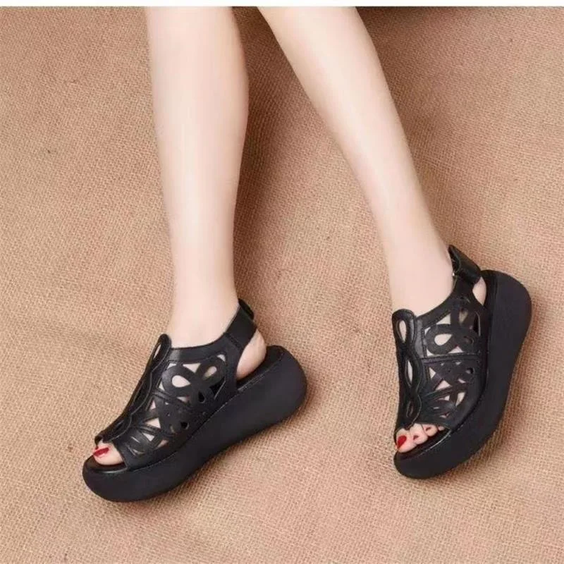 

Designer Women Sandals Soft Leather Wedges Shoes for Women Summer Retro Sandals Luxury Casual Shoes Female Heels Wedge Sandalias