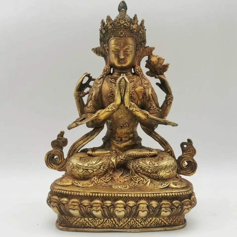 statues-de-bouddha-chenrezig-kwan-yin-guanyin-vieux-bouddhisme-bronze-dore-4-bras