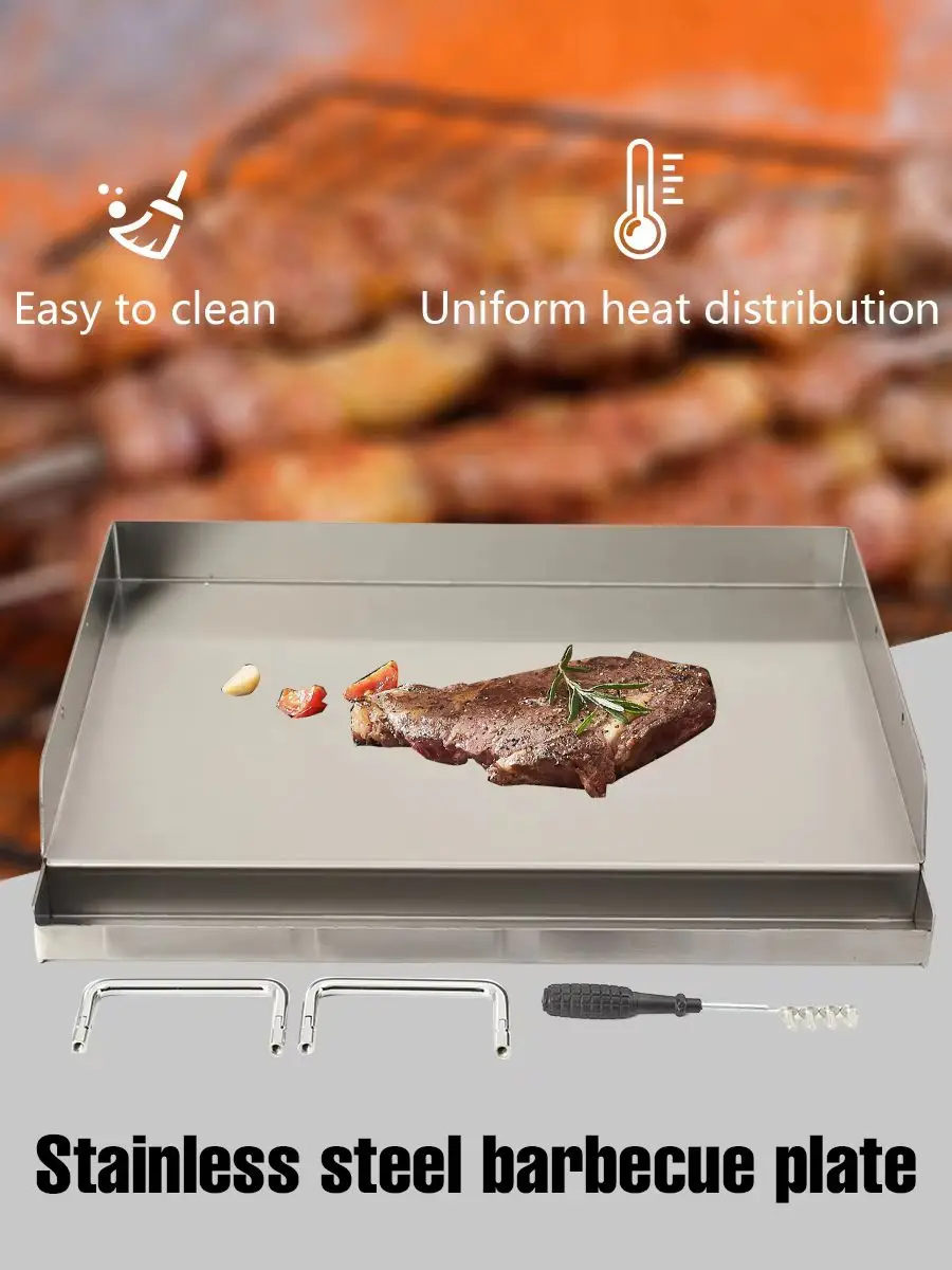 Płyta grillowa ze stali nierdzewnej, duża, z uchwytami, do użytku na zewnątrz, na kempingu, w ogrodzie, w podróży, na rodzinnych przyjęciach grillowych. Kompatybilna z grillami gazowymi, grillami — 2