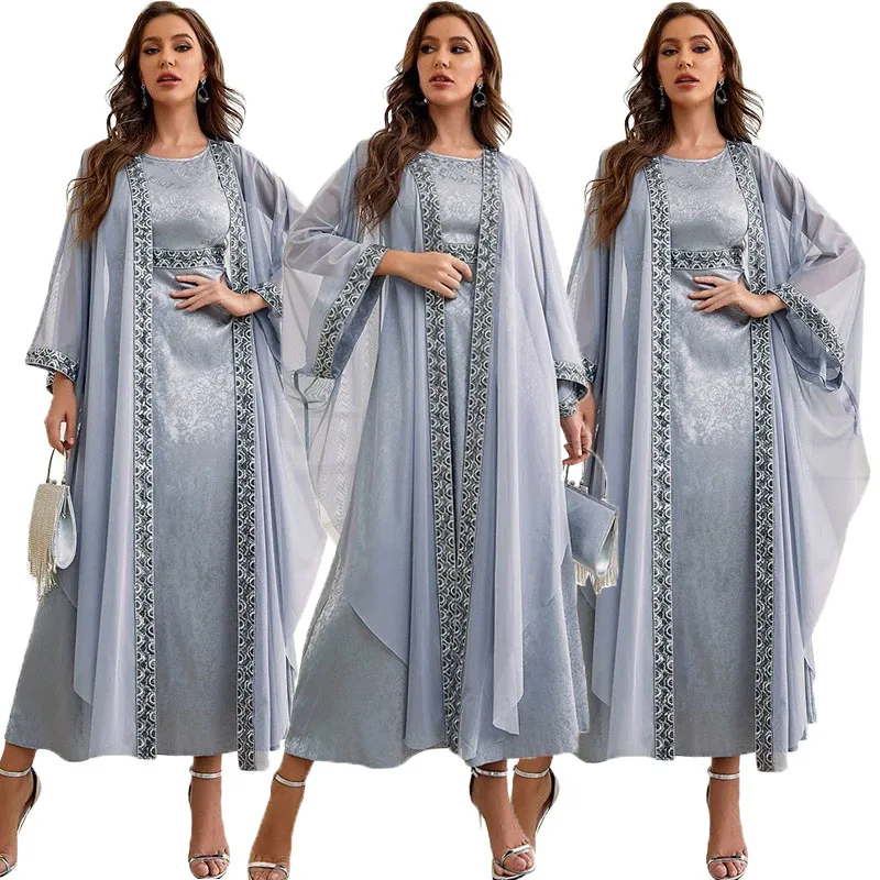 

Modest Muslim 2 Pieces Abaya Dress Set for Women Autumn 2024 Jalabiya Dubai Turkey Arab Moroccan Caftan Middle Eastern Clothing