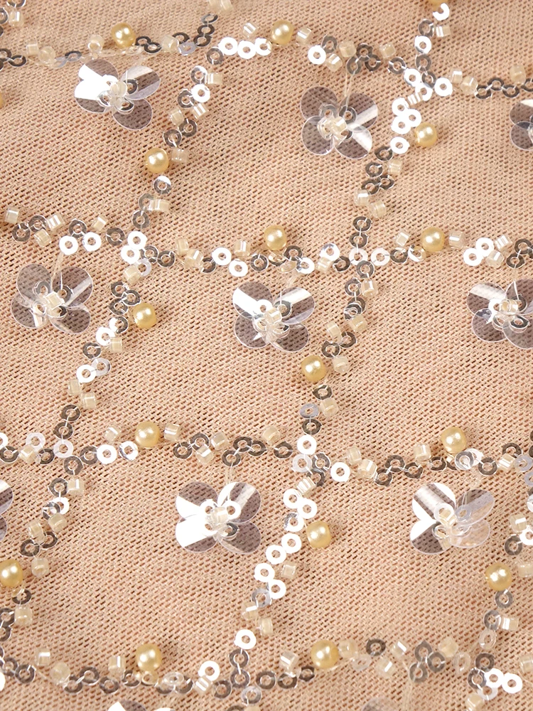 فستان طويل بحورية البحر باللون البيج للحفلات المسائية بفتحة مفتاح بدون ظهر ترتر بدون أكمام فساتين ماكسي للمشاهير #6