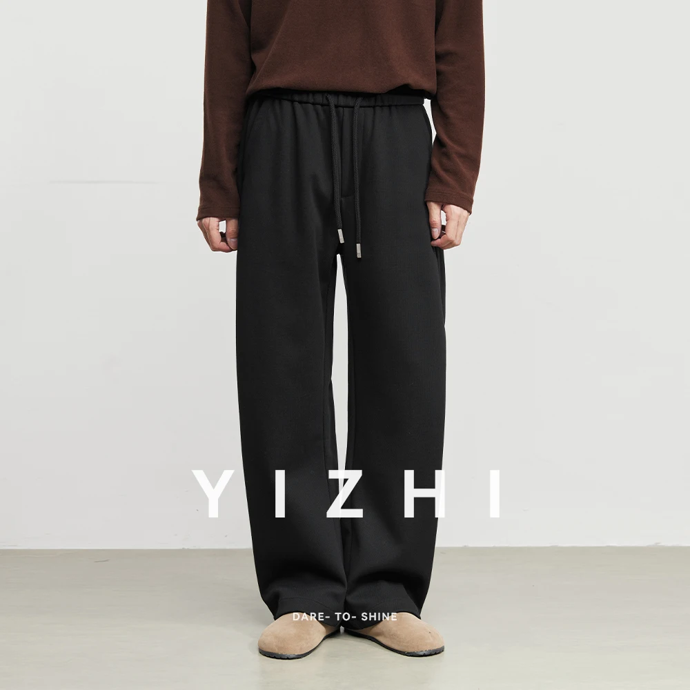 

Fashion Men's Fleece-Lined Thickened Cotton Blend Sports Sweatpants 2025 Autumn Winter New Solid Color Wide-Leg Pants