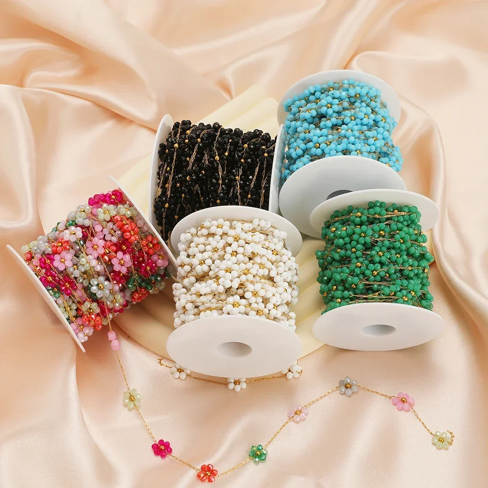 1Meter Stainless Steel 9mm Width Flowers Crystal Beads Chains for Necklace Bracelet Chain Findings DIY Jewelry Making Wholesale
