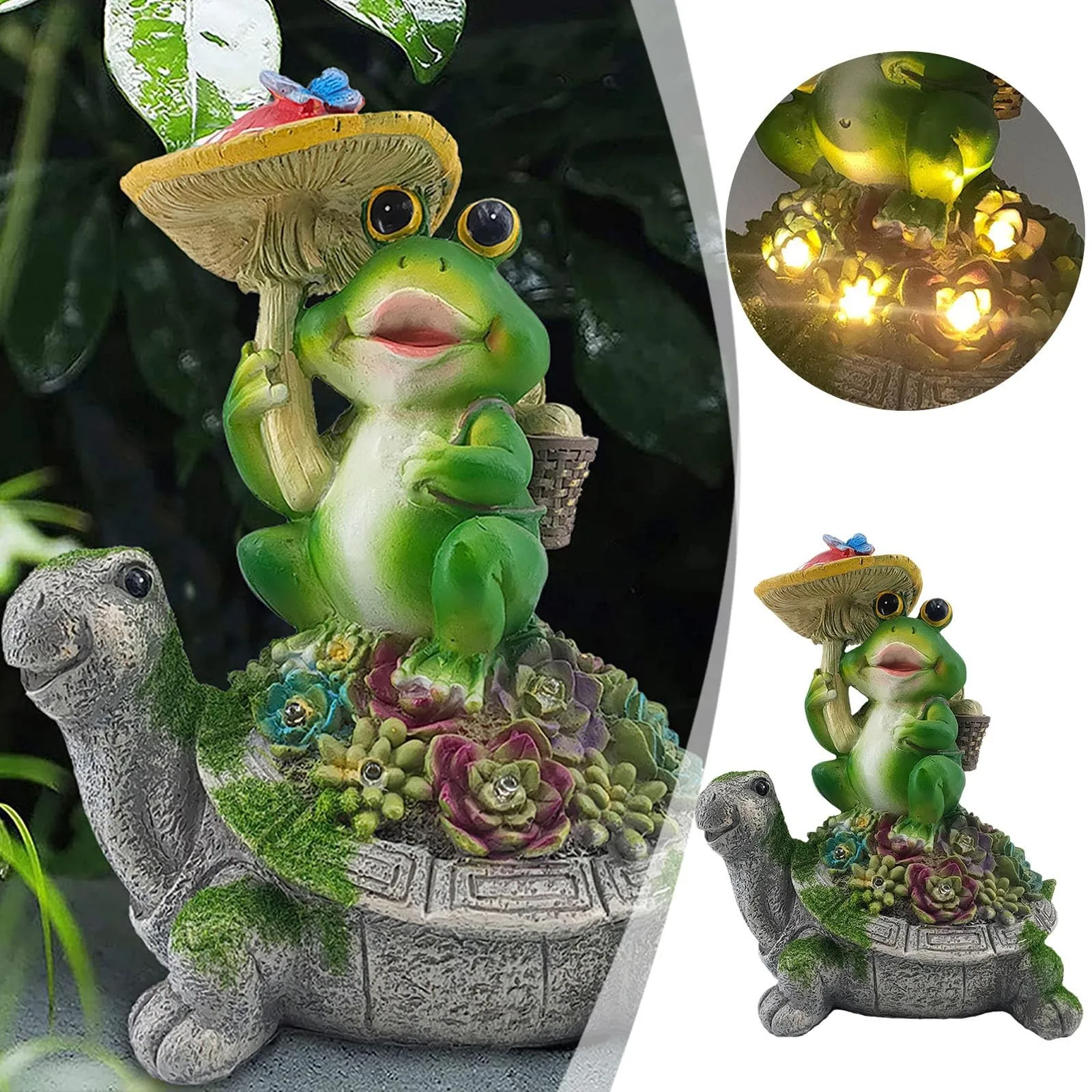 

Interesting frog riding a turtle resin ornaments with Led light,Waterproof Animal Solar Light Sculptures,Garden Decorations