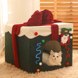 Foldable Christmas Pet House Detachable and Washable Cat House Puppy Cave Sofa Pet Bed House Suitable for Medium and Large Pets