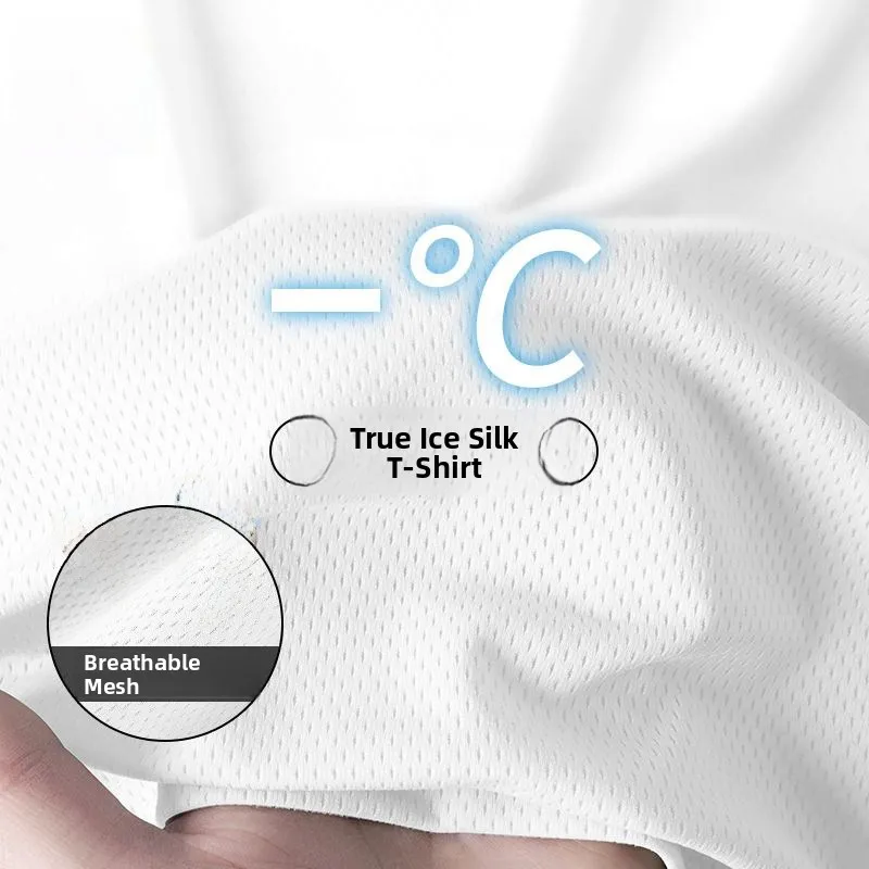 Ultra-Thin Ice-Silk Cool-Feel Short-Sleeve T-Shirt Men's Summer Elastic Large Size Working Breathable Quick-Dry Half Sleeve