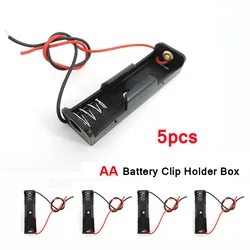 5Pcs AA Batteryies 1.5V Clip Holder Box Case Black DIY Plastic Battery Storage Container With Wire Lead