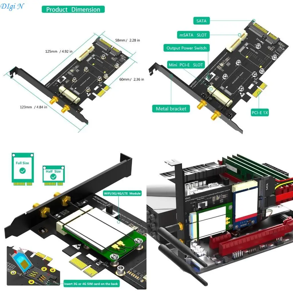 

2 в 1 Mini PCIe to PCIe 1x MSATA к адаптеру SATA3 усиливает характеристики ПК для Wi -Fi/3G/4G/MSATA Solid Disk R2LB
