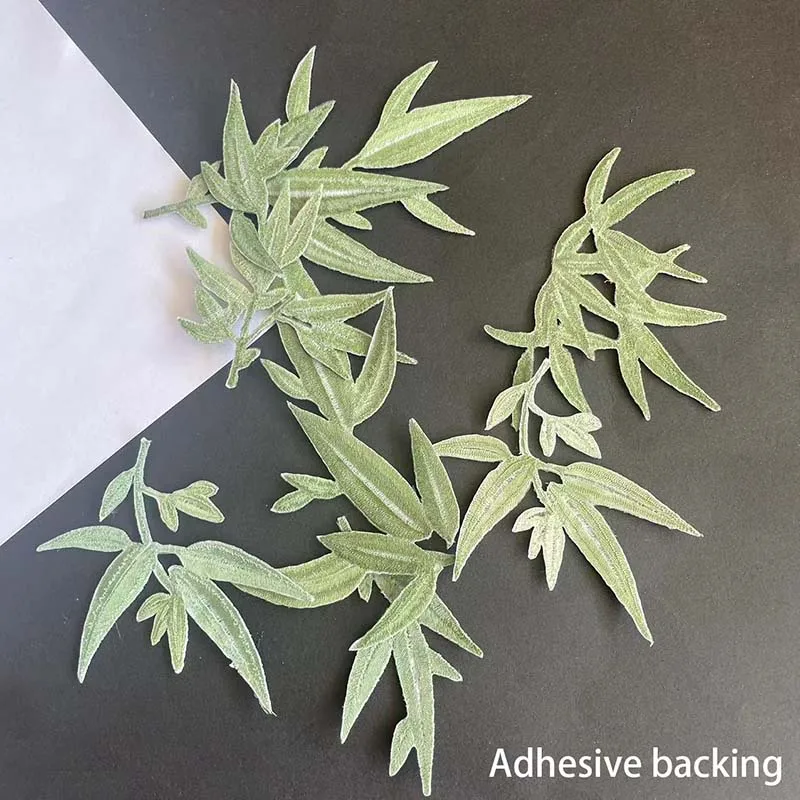 1 Stück, 7 Stück/Set/Grüne Pflanzen-Blumen-Stoff-Applikationen zum Aufbügeln, Bambusblätter-Blumenstickerei zum Aufbügeln für Kleidung – Detail 4