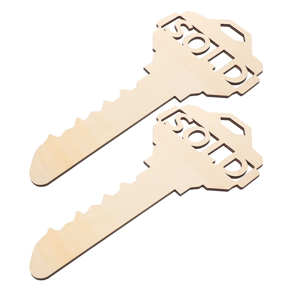 2pcs Wooden Key Shaped Pendant Unfinished Large Key Tag Wooden Key Pendants Unfinished Key Cutouts Sold Key Prop Large Hanging D