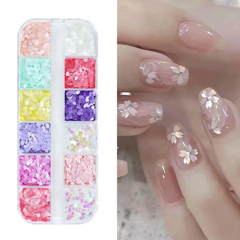 6/12 شبكات زهر الكرز بتلات مسمار الفن بريق الترتر المجسم مسمار رقائق الترتر مختلط قزحي الألوان مسحوق مسمار الديكور #5