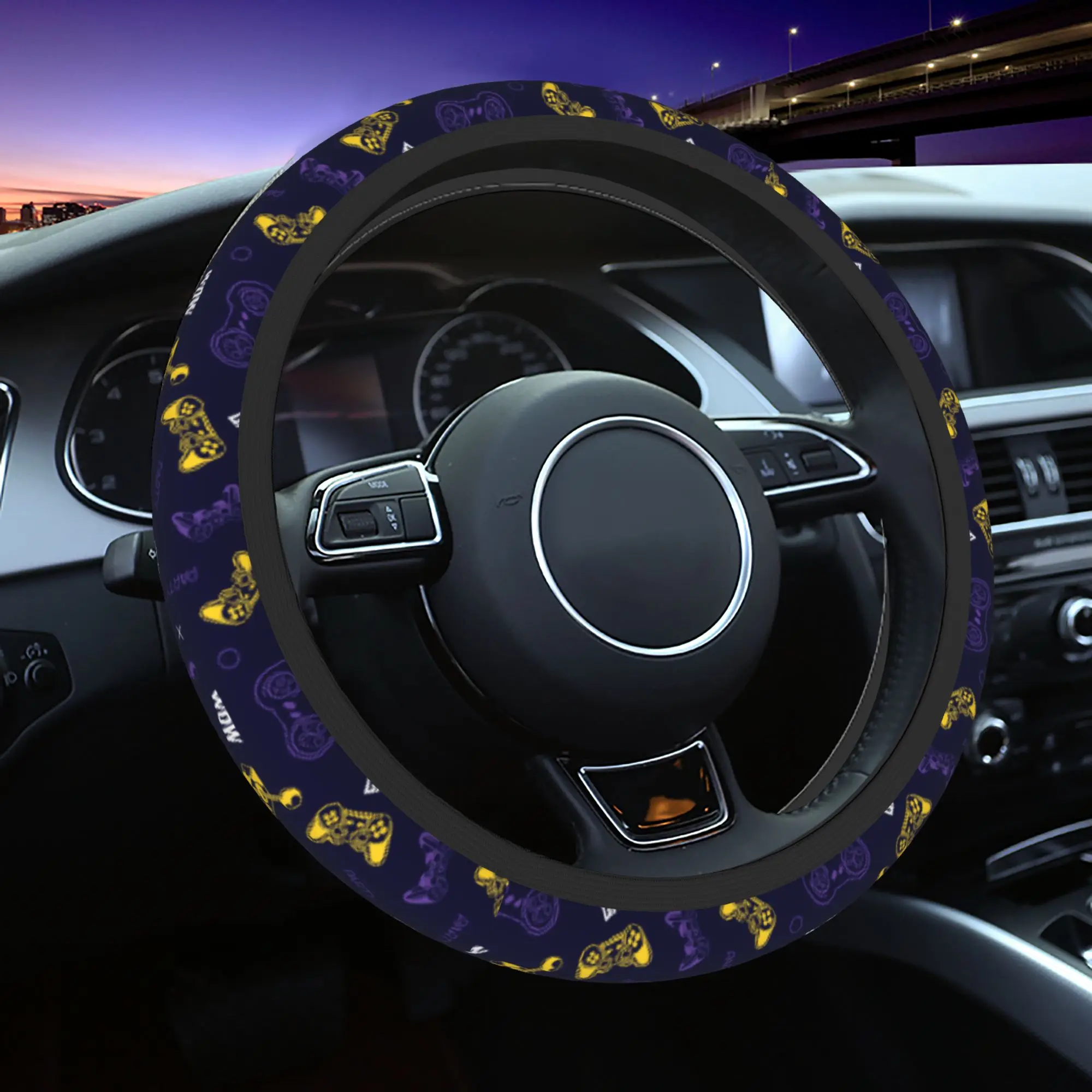 Game Controller Pattern Car Steering Wheel Cover 37-38 Anti-slip  Auto Steering Wheel Protector Colorful Interior Accessories