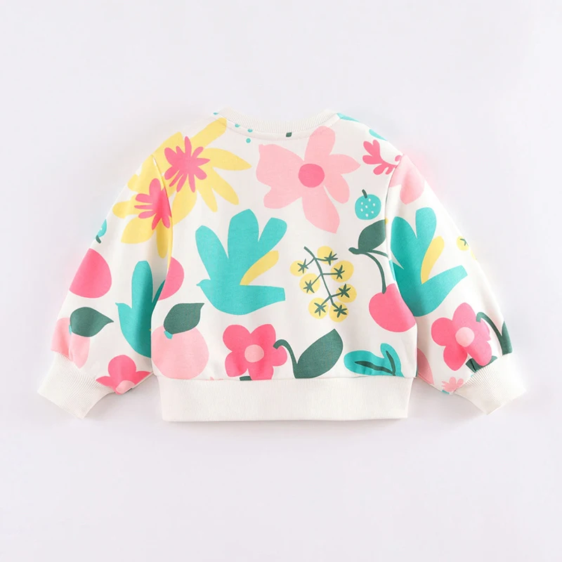 Cotton Floral Print 2024 Spring Autumn New Children Sweatshirts Girls Casual Pullover Toddler Wear Tops Kids Clothing For 1-8Y