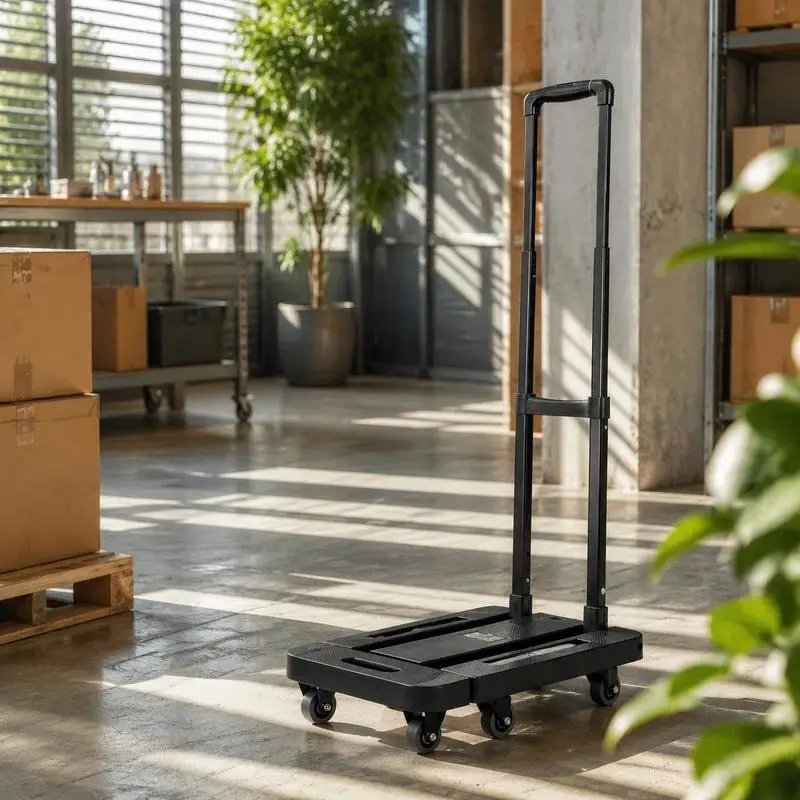 Klappbarer Handwagen, 227 kg Tragkraft, Transportwagen mit 6 Rädern, 2 elastischen Seilen & ausziehbarem Boden, Transportkarre für Flughäfen, Gepäck, Büroumzüge, schwarz, 560x305x1010 mm