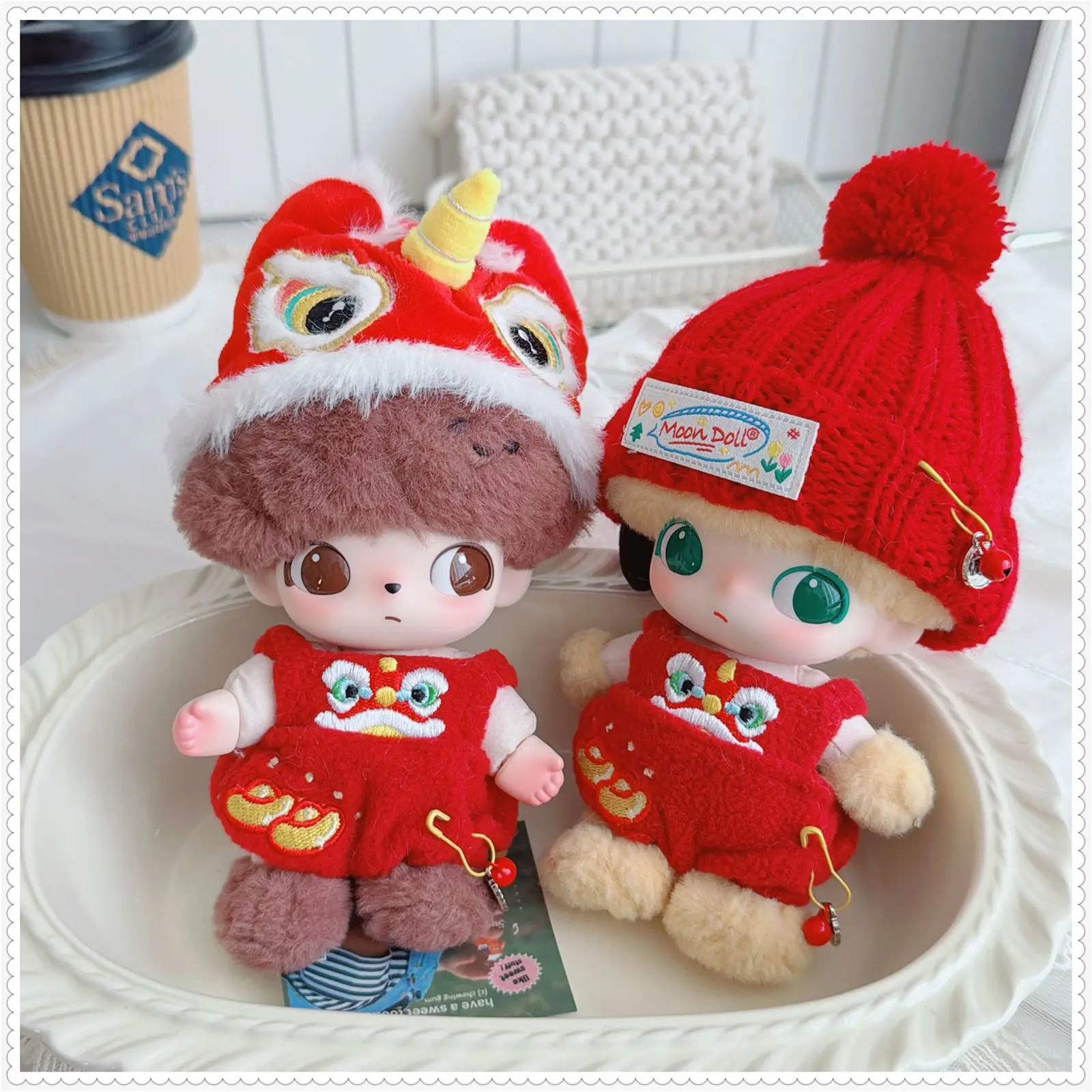 귀여운 미니 아이돌 인형 옷 10-15cm 플러시 인형 옷 액세서리 레드 세트 새해 장식 팬 소녀 컬렉션 선물