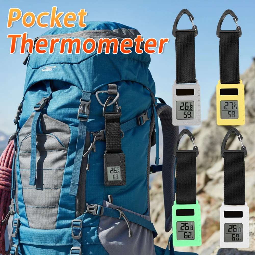 Portable Mini Thermometer with Carabiner Clip Digital Room Thermometer Indoor Travel Mountaineering Vehicle Pendant Keychain