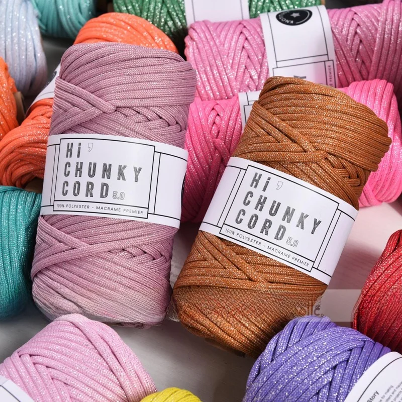 Hand Knitted Polyester Core Rope 5mm Silver Thread Mobile Phone Pendant Rope DIY Craft Material about 50 Meters Length