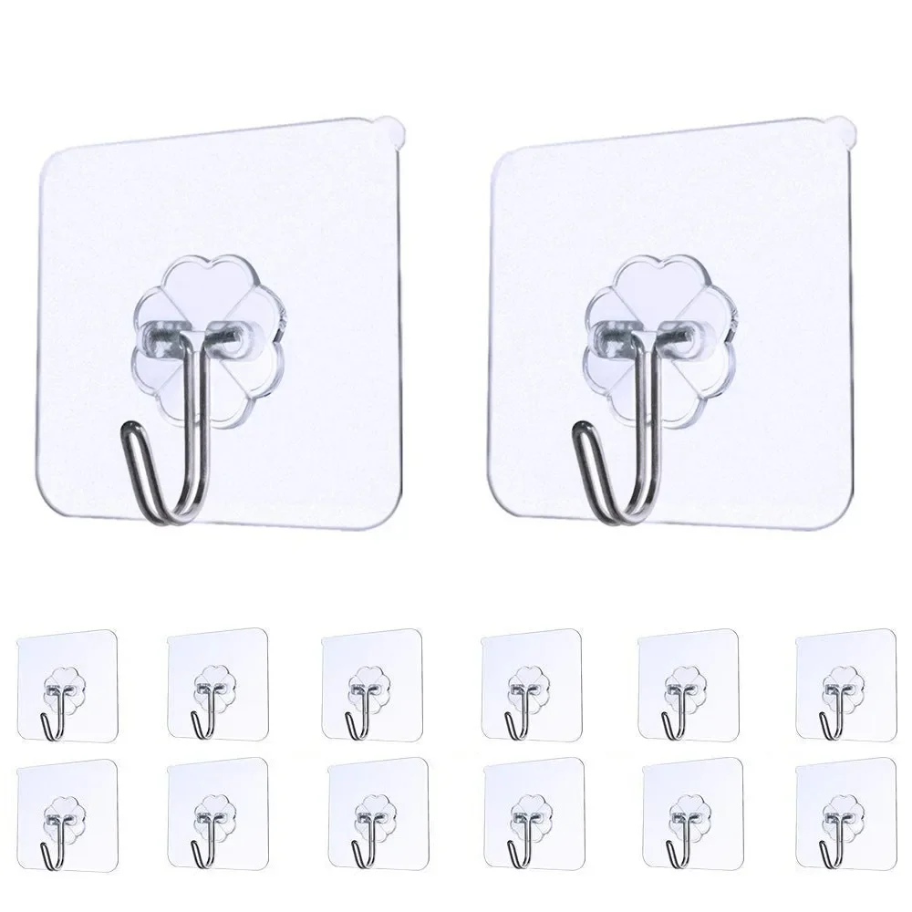 5/10 pcs wall hooks, punch-free adhesive wall hooks for bedroom heavy duty kitchen and bathroom transparent floor