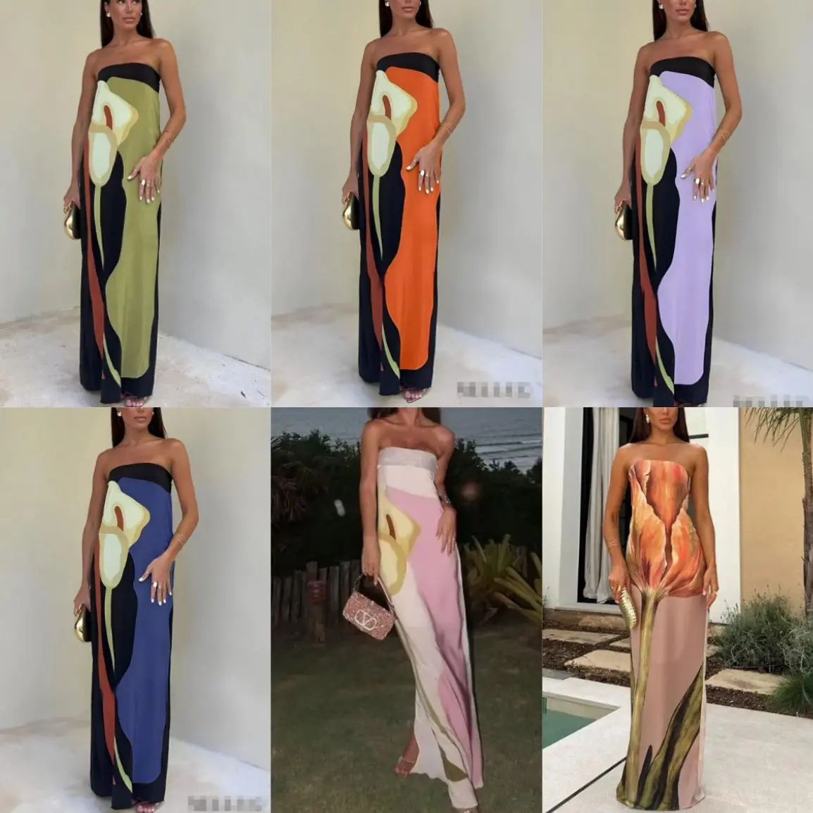 

Avocado Printed Tube Top Dress Spot Cross-border European and American Women's Clothing Hot Sale