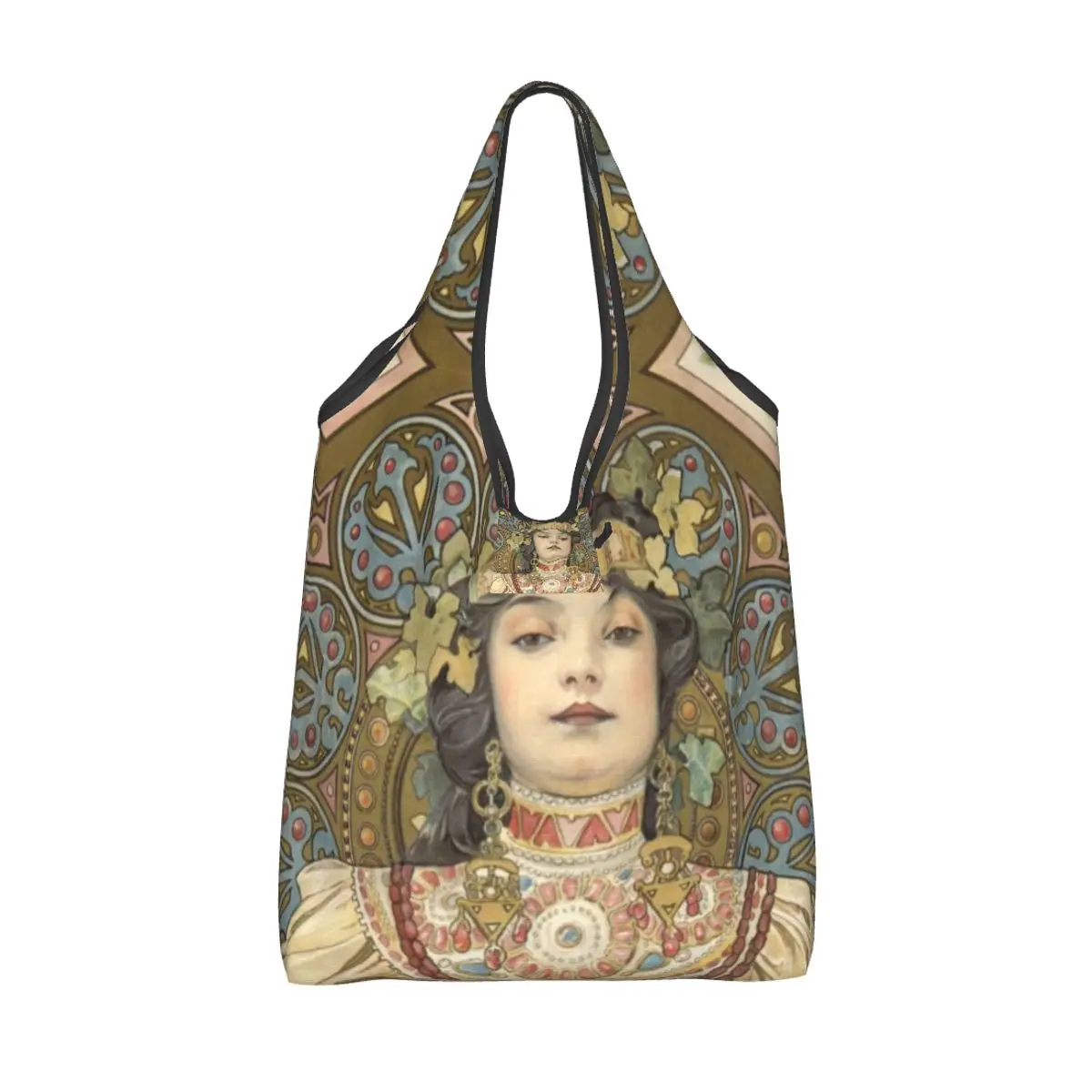 Alphonse Mucha Ablum Diary Reusable Shopping Grocery Bags Foldable Eco Bag Eco-Friendly Lightweight