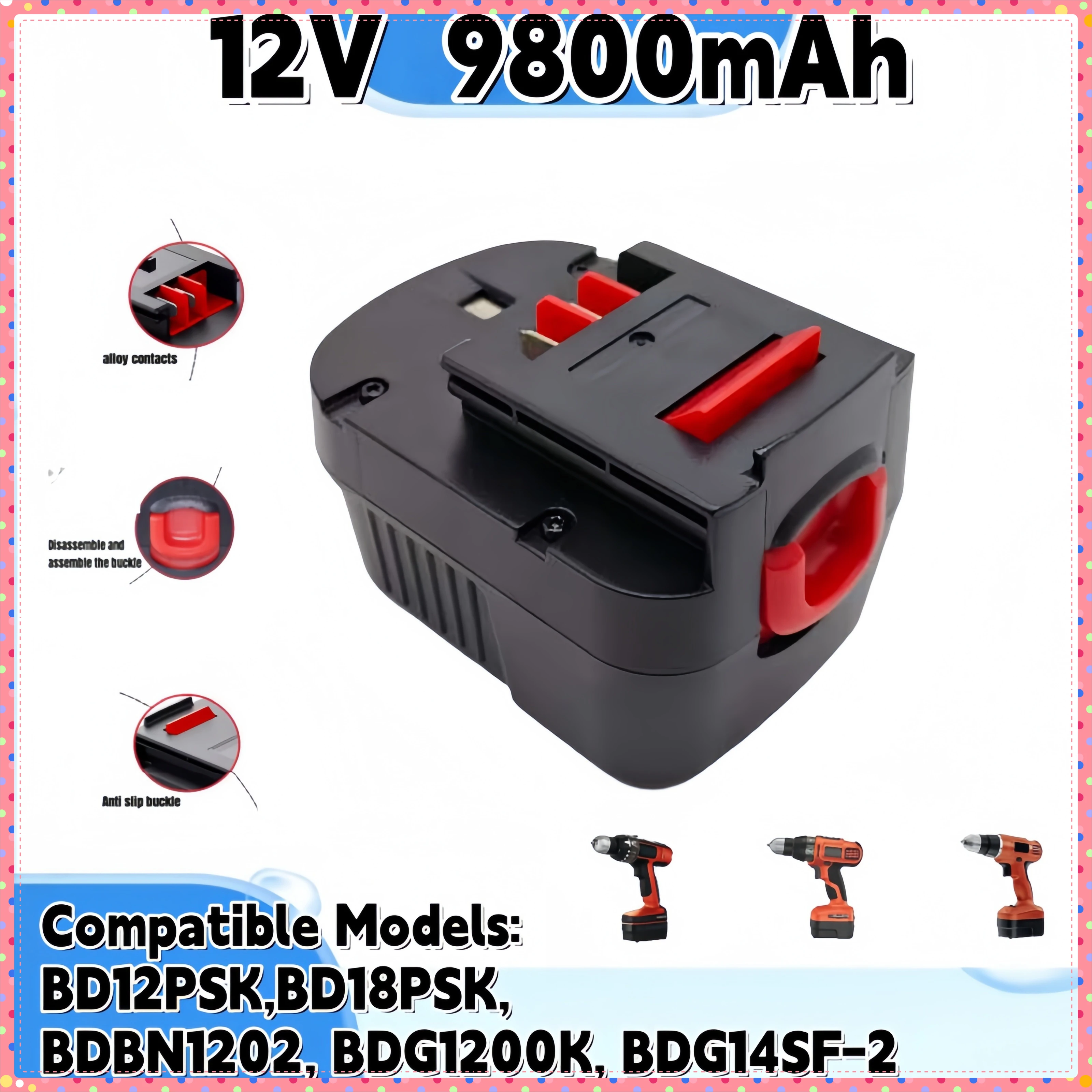 🏅 Batería de herramientas eléctricas Ni-MH para modelos compatibles Firestorm 12V 9800mAh: BDBN1202, BDG1200K, BDG14SF-2 BD12PSK, BD18PSK 💹 ;