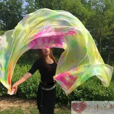 New tie-dye dancing 100% real Silk Veils nice Gradient color Silk Hand Scarfs for Dancing Stage Performance 2.5x1.14M size