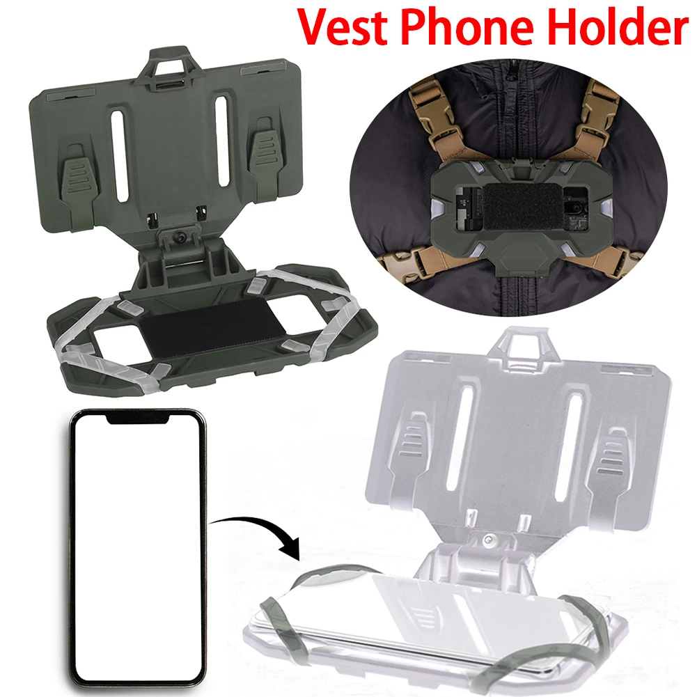 Vest Chest Cell Phone Carrier Universal Foldable Army Cell Phone Holder Mobile Phone Folding Mounting Bracket for Tactical Vest