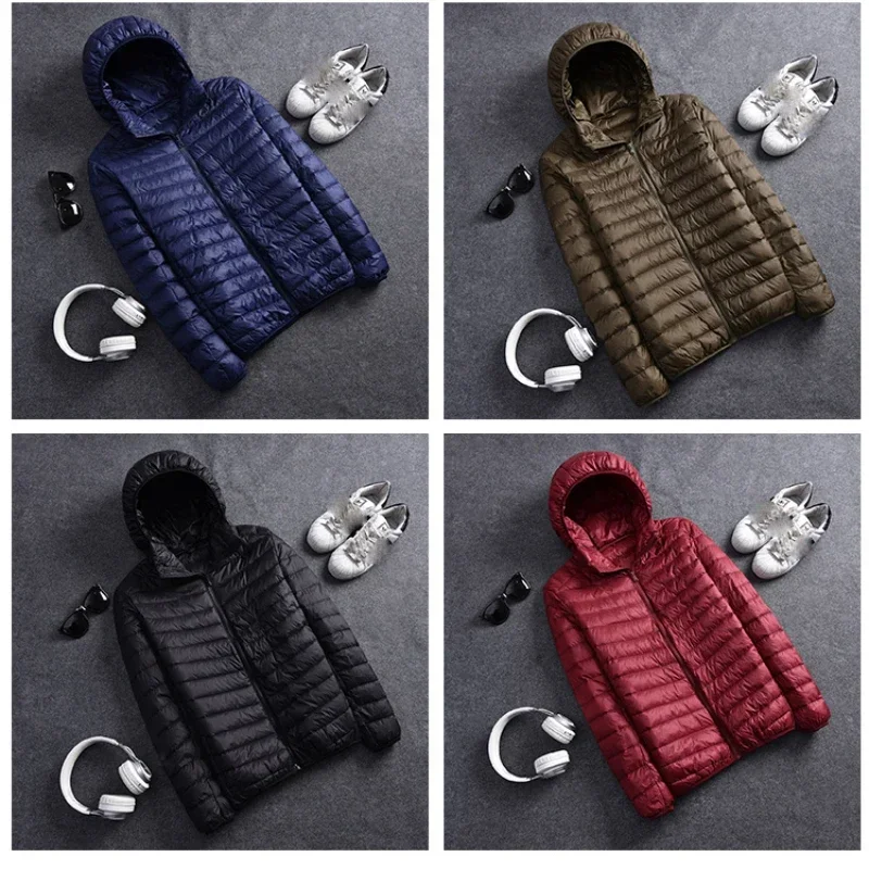 Jaqueta ultraleve masculina com capuz, parka acolchoada quente, casacos casuais, outono, inverno, casacos de primavera