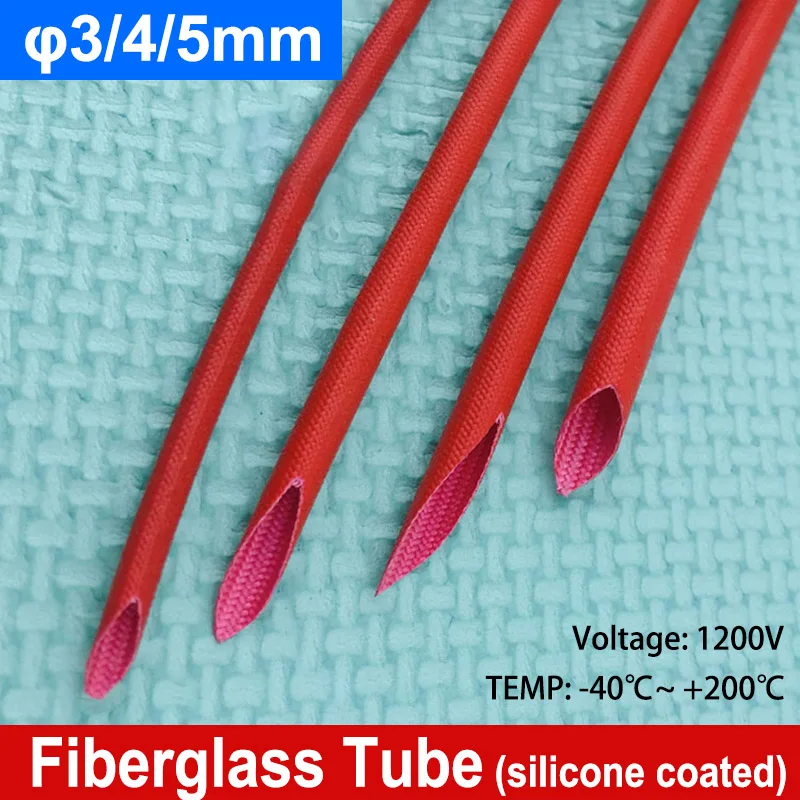 1/5Meter 3mm 4mm 5mm Red Braided Fiberglass Sleeve 200 Deg.C High Temperature Chemical Glass Fiber Tube Fiberglass Sleeving Pipe