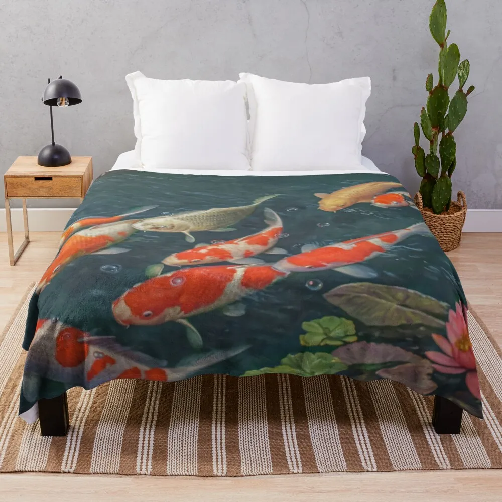 

Koi Fish Pond Goldfish Throw Blanket Decorative Soft Throw Blanket for Couch Sofa